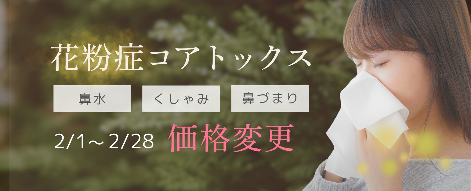 花粉症コアトックスの期間限定料金変更のお知らせ