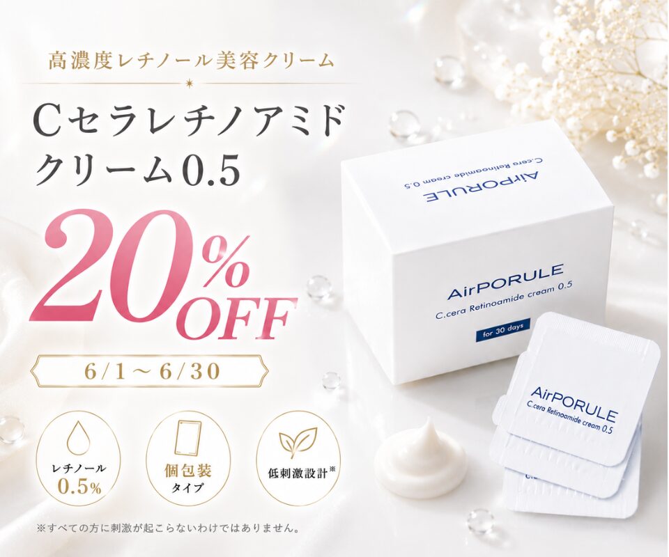 Cセラレチノアミドクリーム20%OFFのご案内