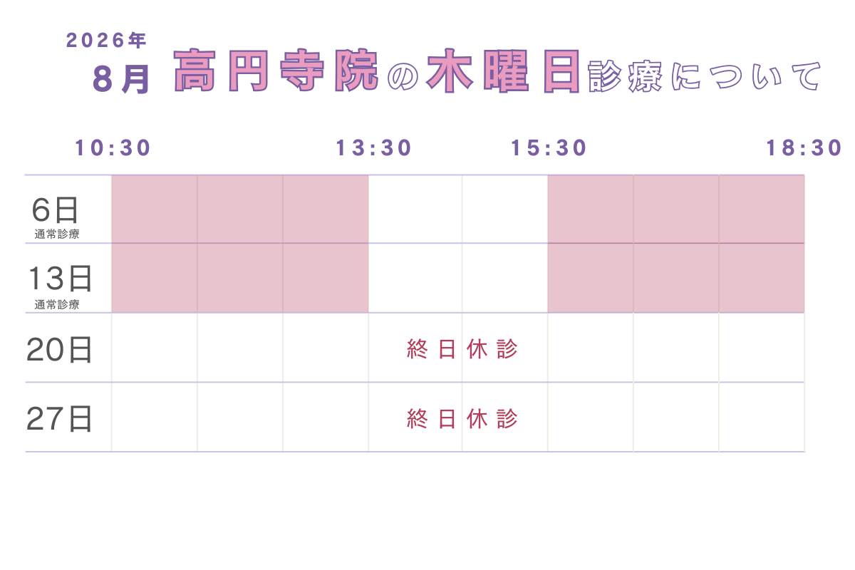 8月高円寺院の木曜日診療について